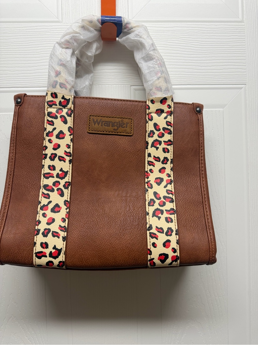 Wrangler Brown Tote with Leopard-Print Straps